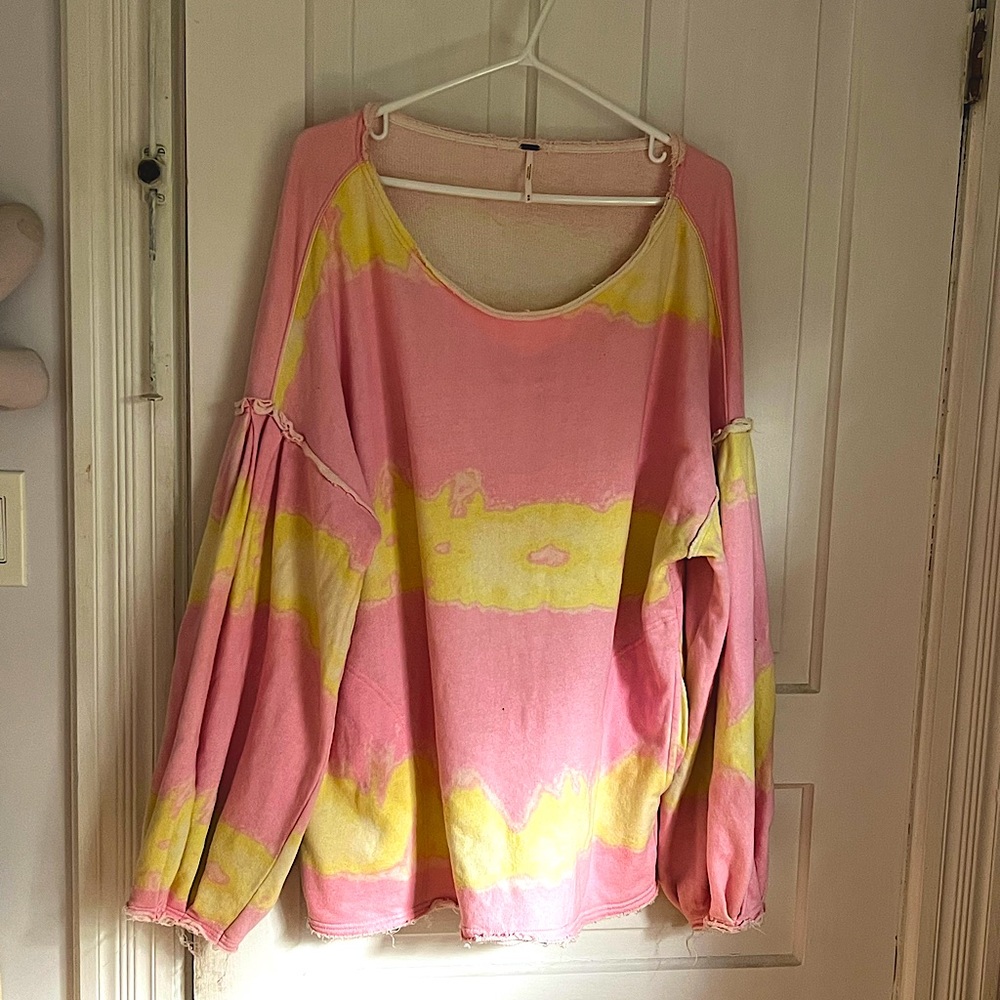 Free People M Pink Yellow Tie Dye Sweater
